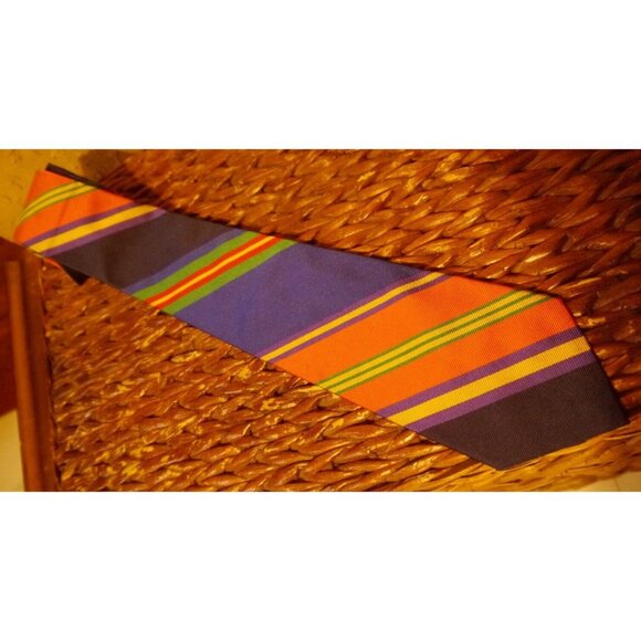 Polo Ralph Lauren Repp Tie Green Red Blue Yellow Silk Striped Neck tie Italy 57"